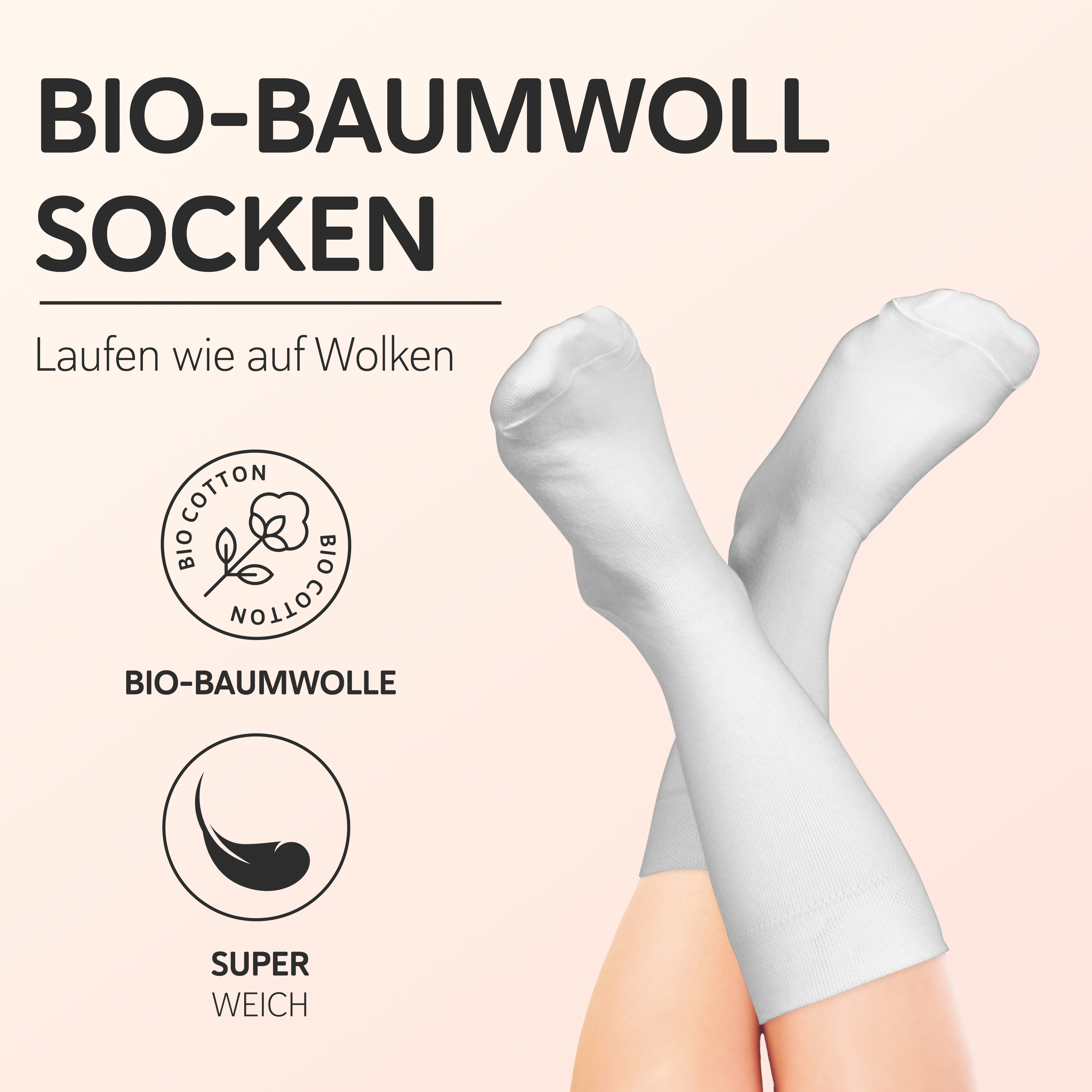 8 Paar Bio-Baumwollsocken weiß, fair hergestellt in Portugal (EU), 39 - 42 