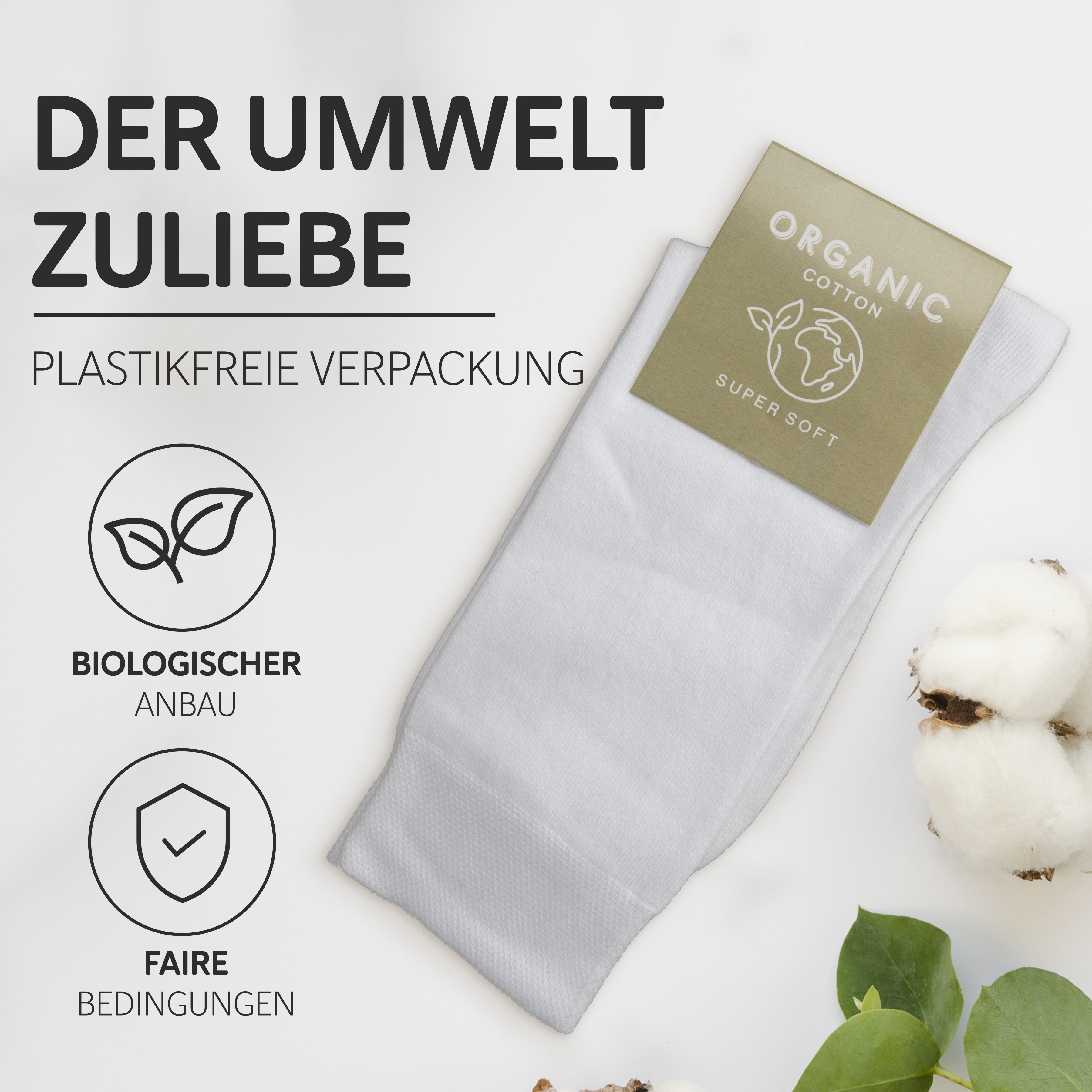 12 Paar Bio-Baumwollsocken weiß, fair hergestellt in Portugal (EU), 39 - 42 