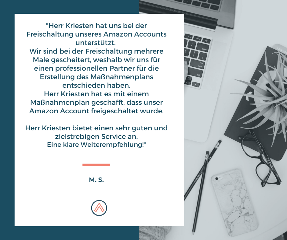 Bewertung für erfolgreich freigeschaltetes Amazonkonto mittels Maßnahmenplan